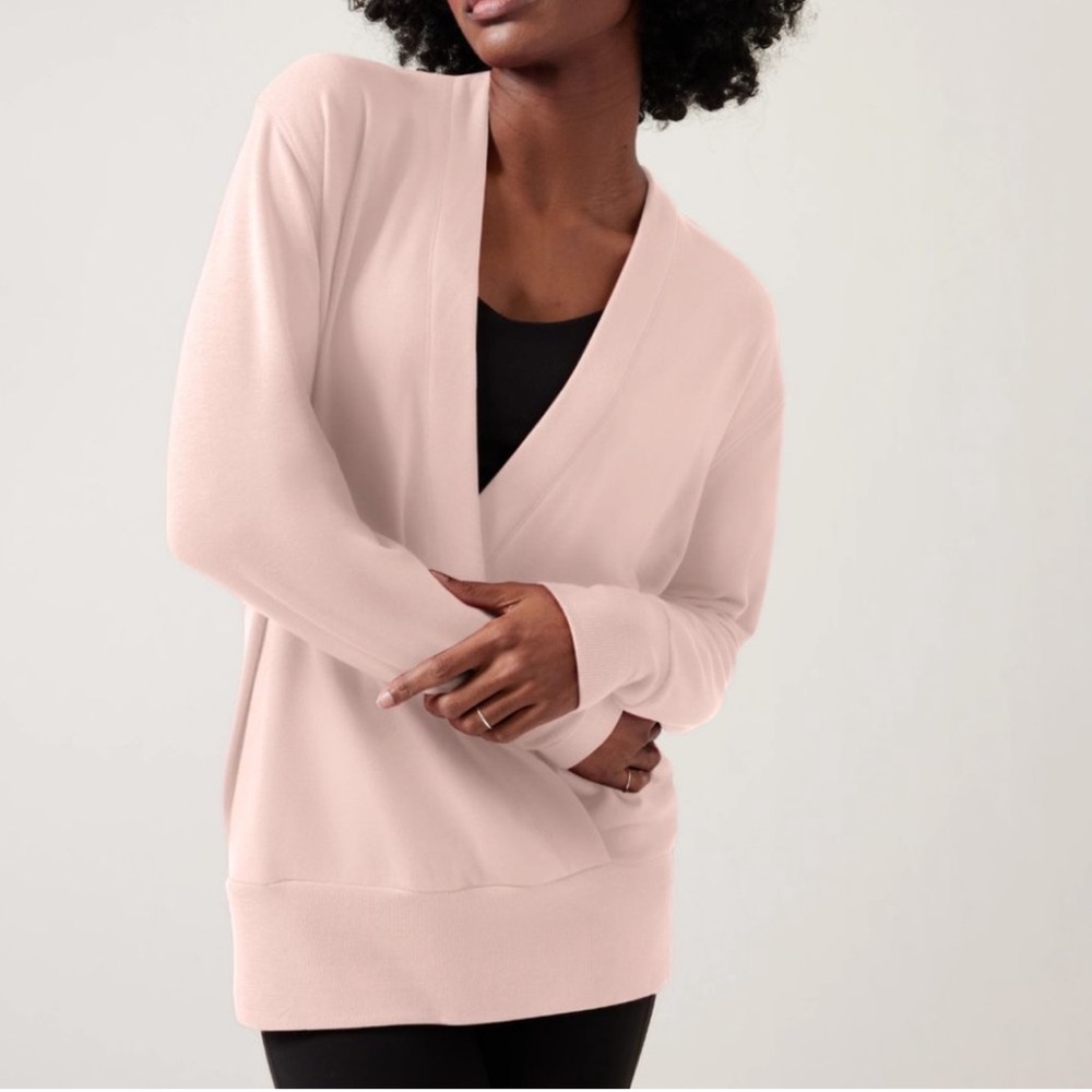 Athleta orchid pink piranha v neck wrap sweatshirt sweater size large
